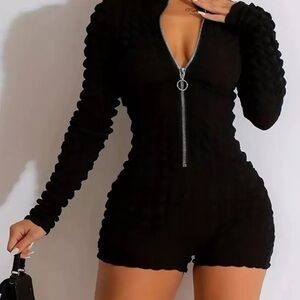 SHEIN Black Textured Zipper Jumpsuit SZ  L